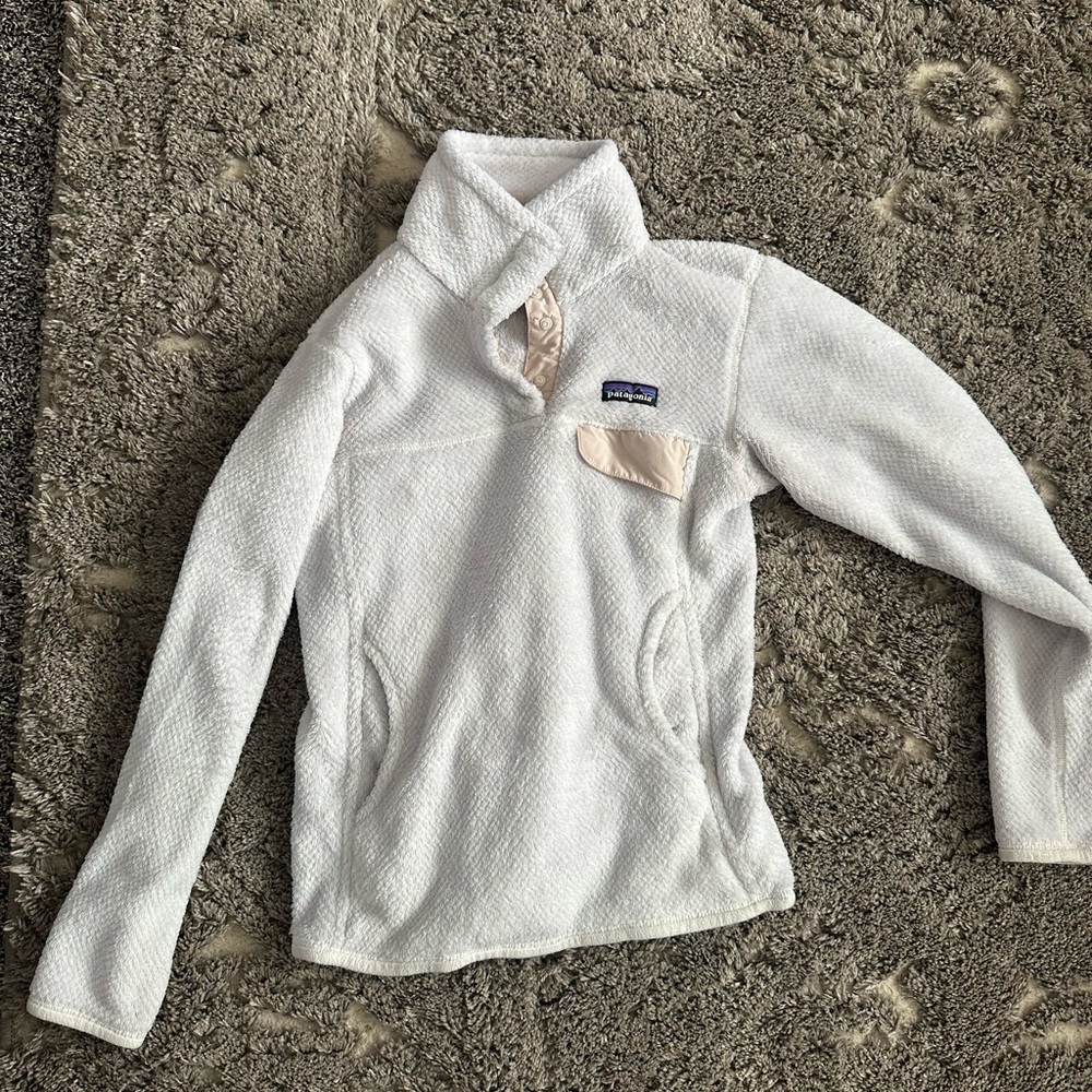 Patagonia Linen Raw White XDye Re-Tool Snap-T Recycled Fleece Pullover Sweater S